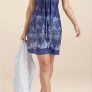 VENUS Navy and White Patterned Sun Dress with braided straps detail
